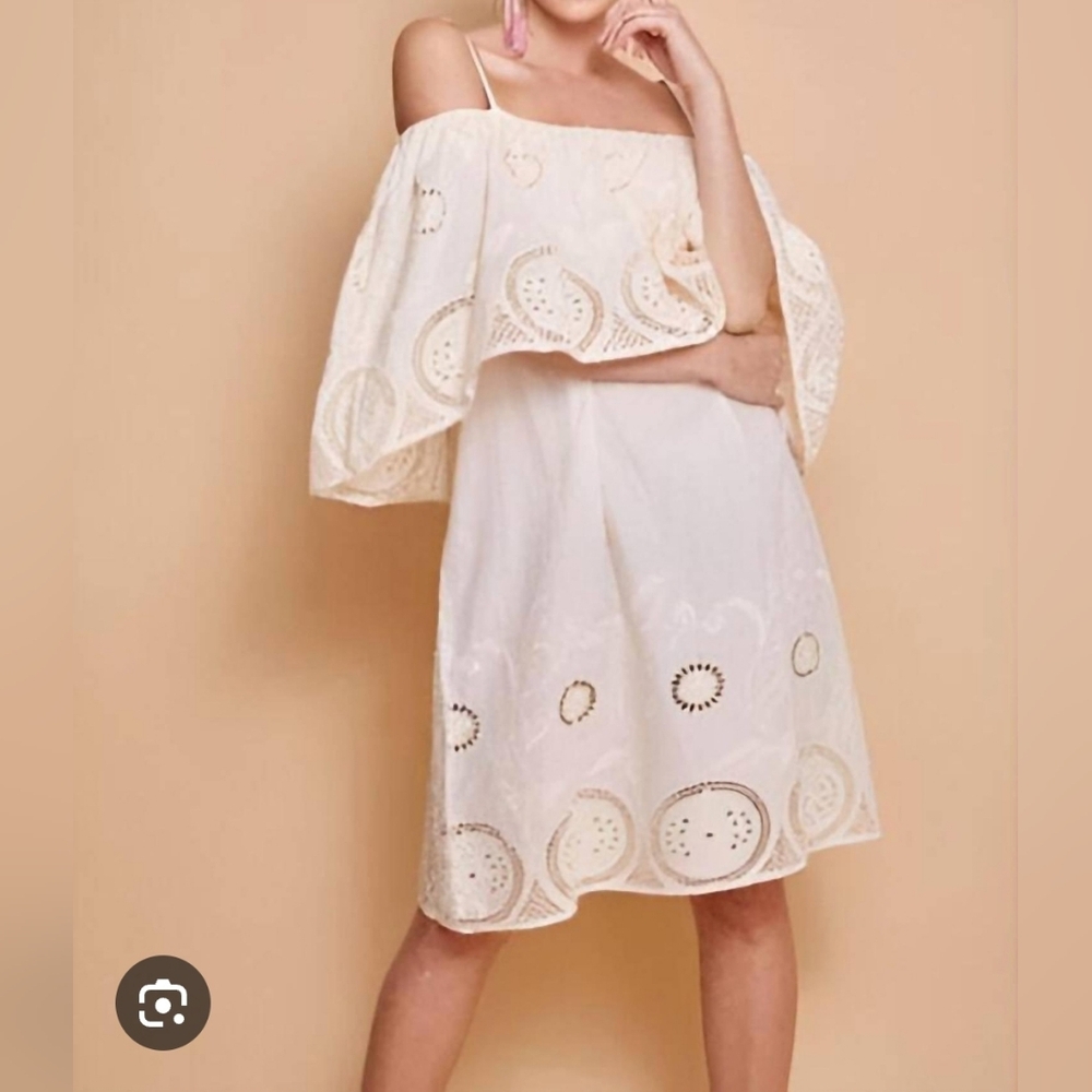 Guadalupe Eyelet Florencia Mini Beige Dress S Small